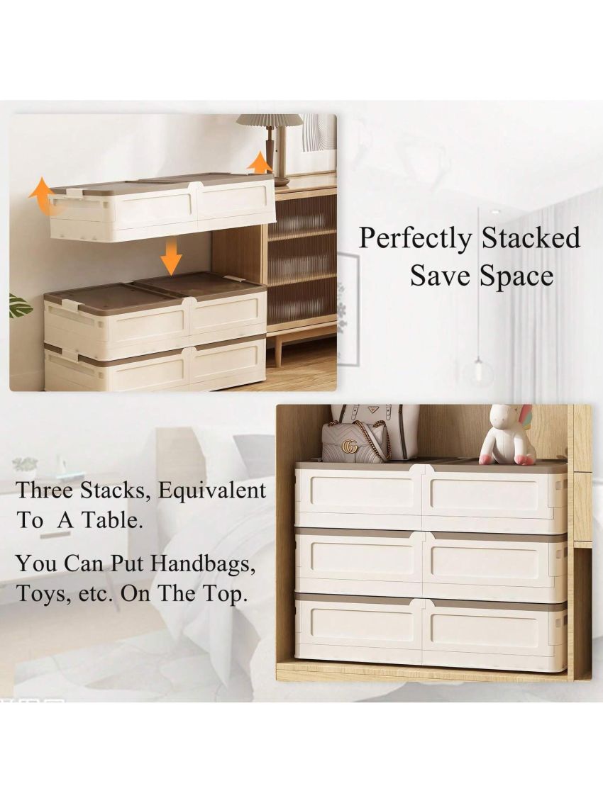 Under-Bed Storage Plastic Containers Box with Lids and Wheels, Sturdy Storage Organizer Cabinet for Closet and Under Sofa to Storing Clothes, Quilts, Shoes, and Bedding. Stackable Bins