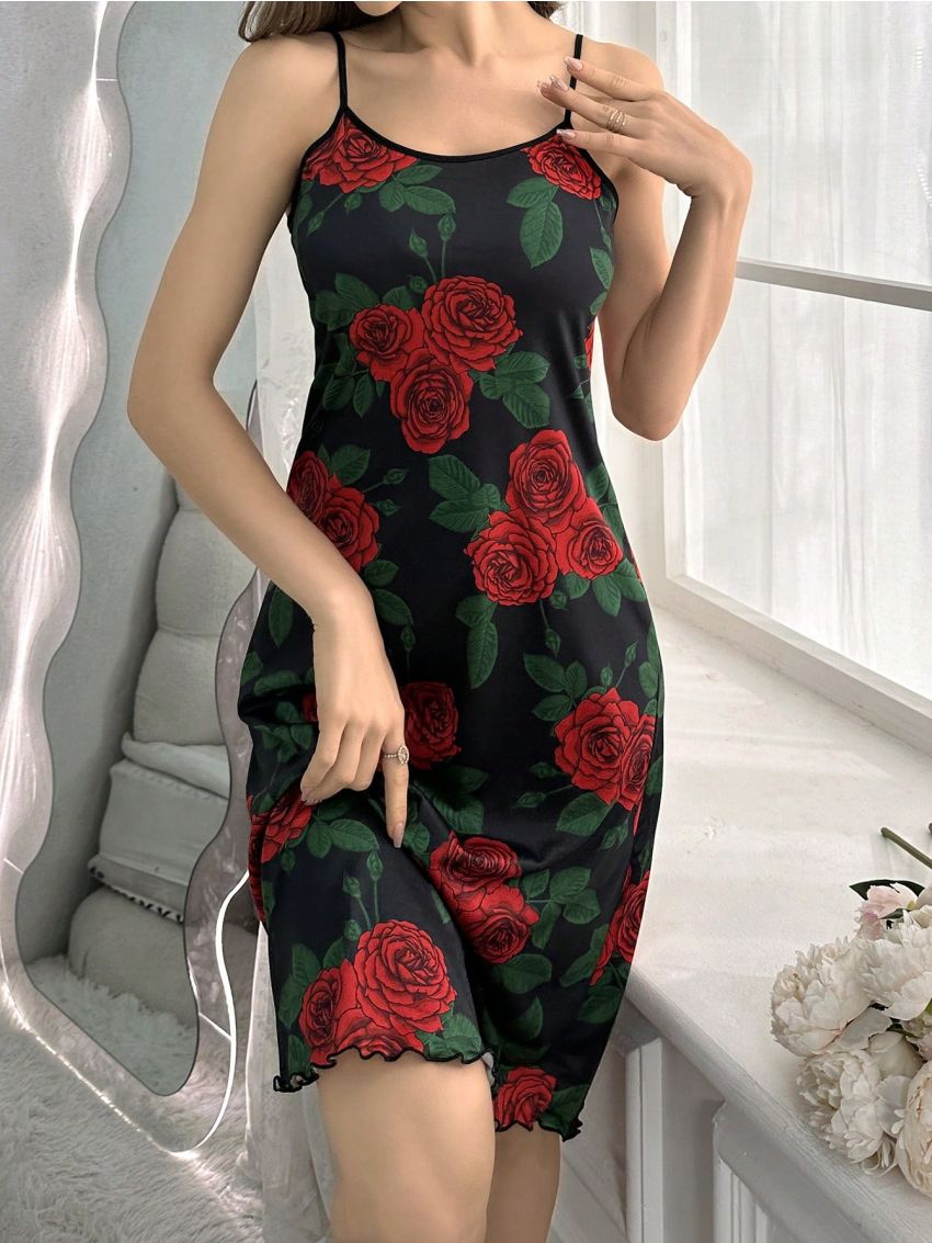 Ladies' Floral Printed Spaghetti Strap Nightgown