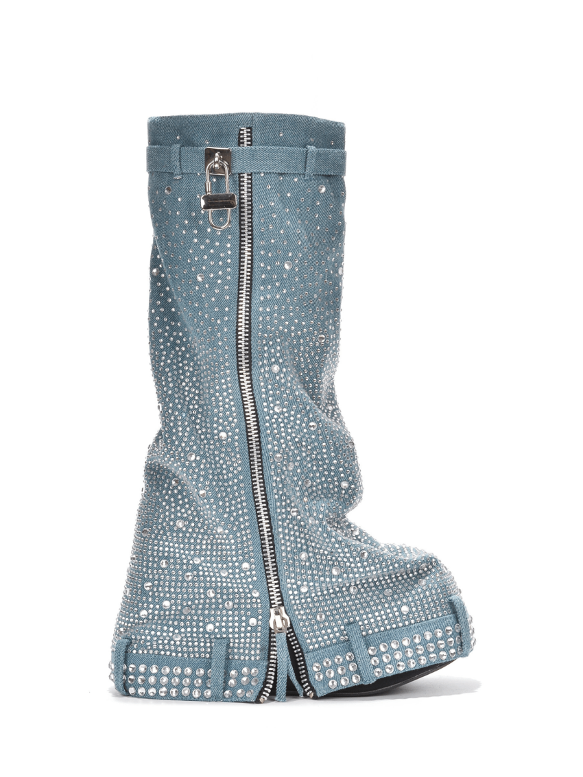 Kastel Denim Rhinestone Rainbow Platform Boots