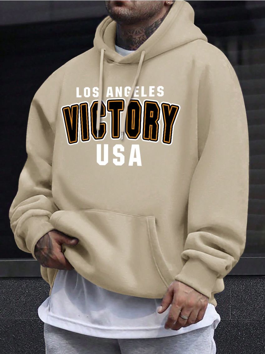 Manfinity Men Letter Graphic Kangaroo Pocket Drawstring Hoodie