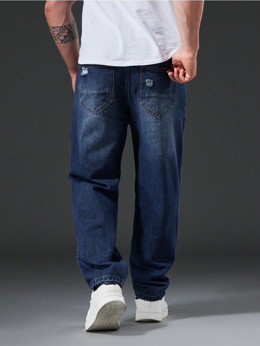 Men Plus Ripped Straight Leg Jeans