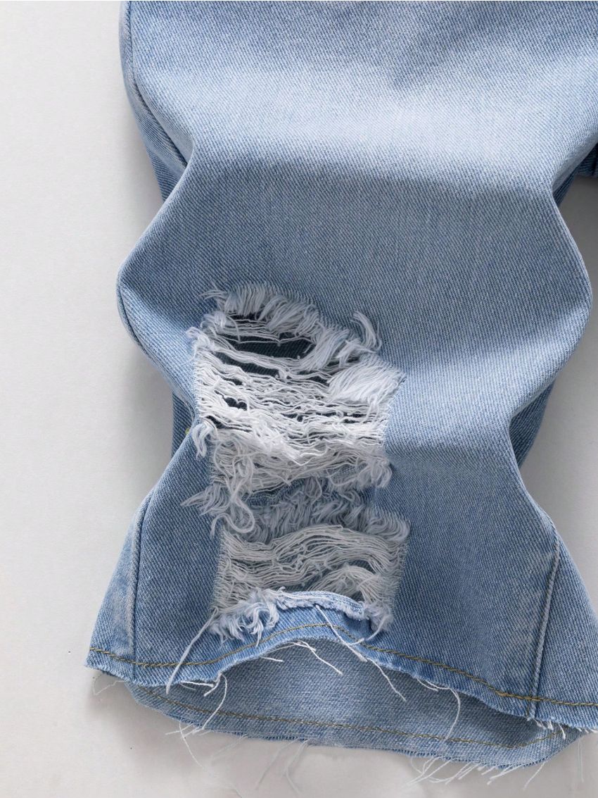 Tween Boys' Loose Fit Frayed Hem Light Wash Ripped Denim Shorts