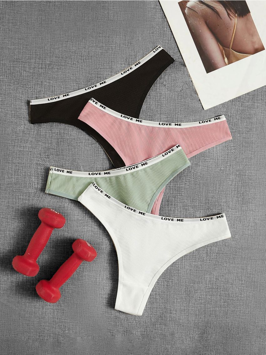 Yoga Basic 4pack Four-Way Stretch Contrast Letter Tape Sports Brief