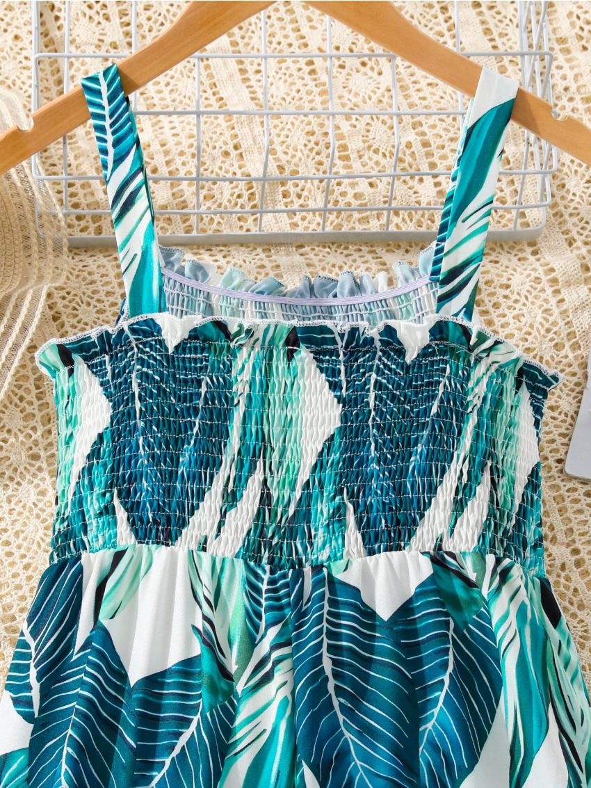 SHEIN Kids FANZEY Tween Girls' Printed Panel Bustier Top Jumpsuit