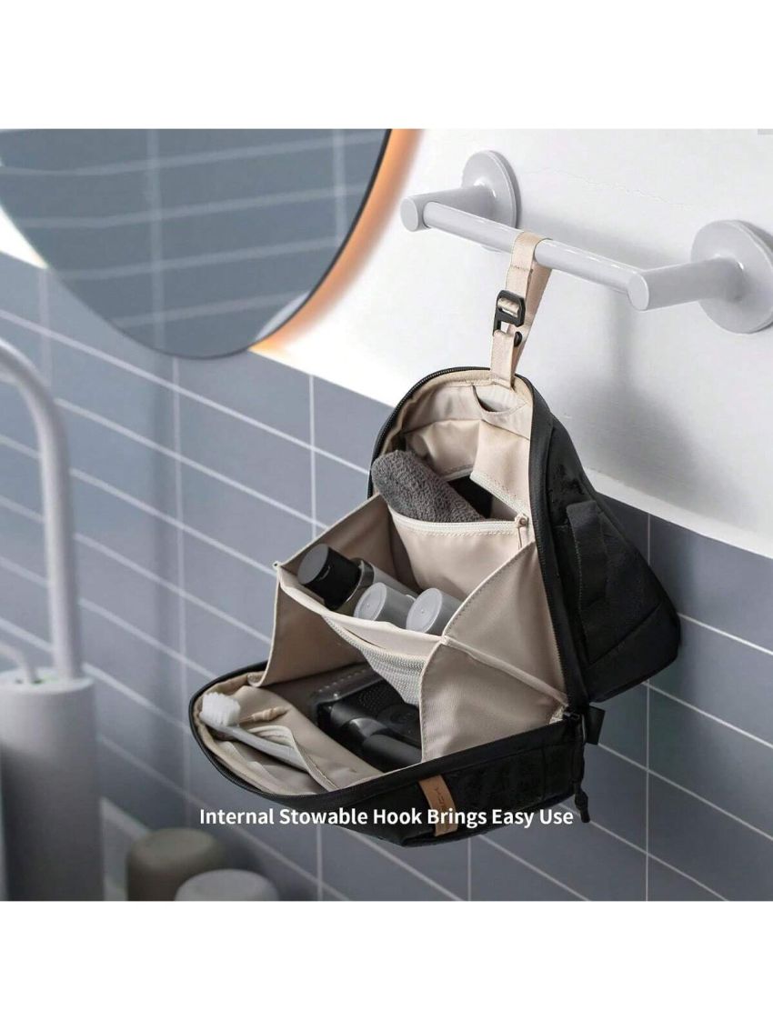 Wash Pouch Hanging Toiletry Bag for Men, Waterproof Kit Travel Makeup Bag Organizer for Toiletries & Cosmetics, Black
