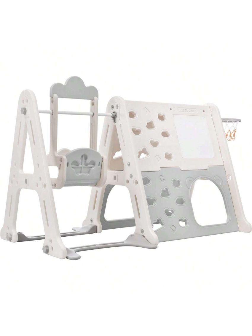 Merax 6-in-1 Toddler Climber and Swing Set Kids Playground Climber Swing Playset with Tunnel, Climber, Whiteboard,Toy Building Block Baseplates, Basketball Hoop Combination for Babies