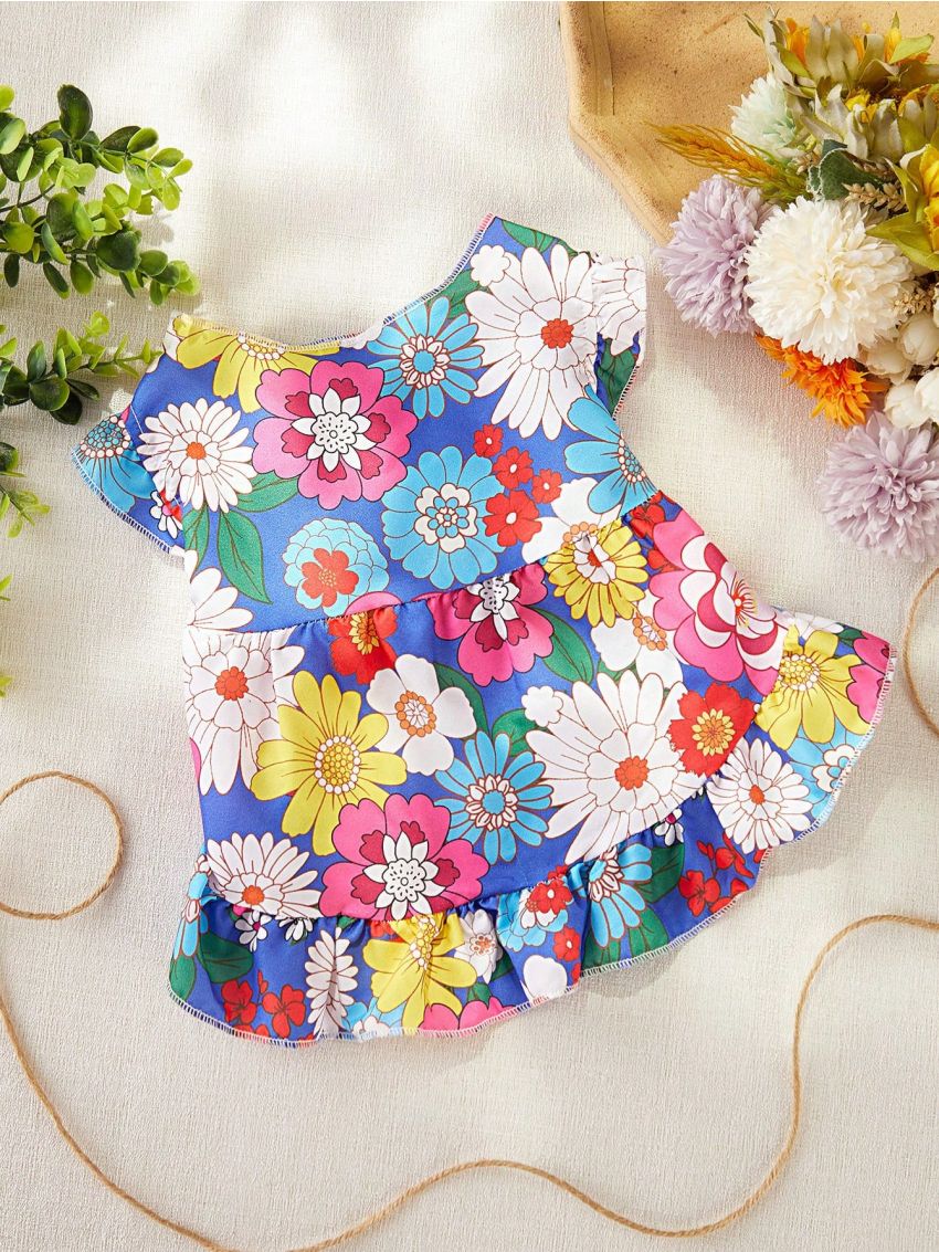 PETSIN 1pc Colorful Floral Print Cute Pet Bubble Sleeve Dress For Cat And Dog, Great For Holiday Look
