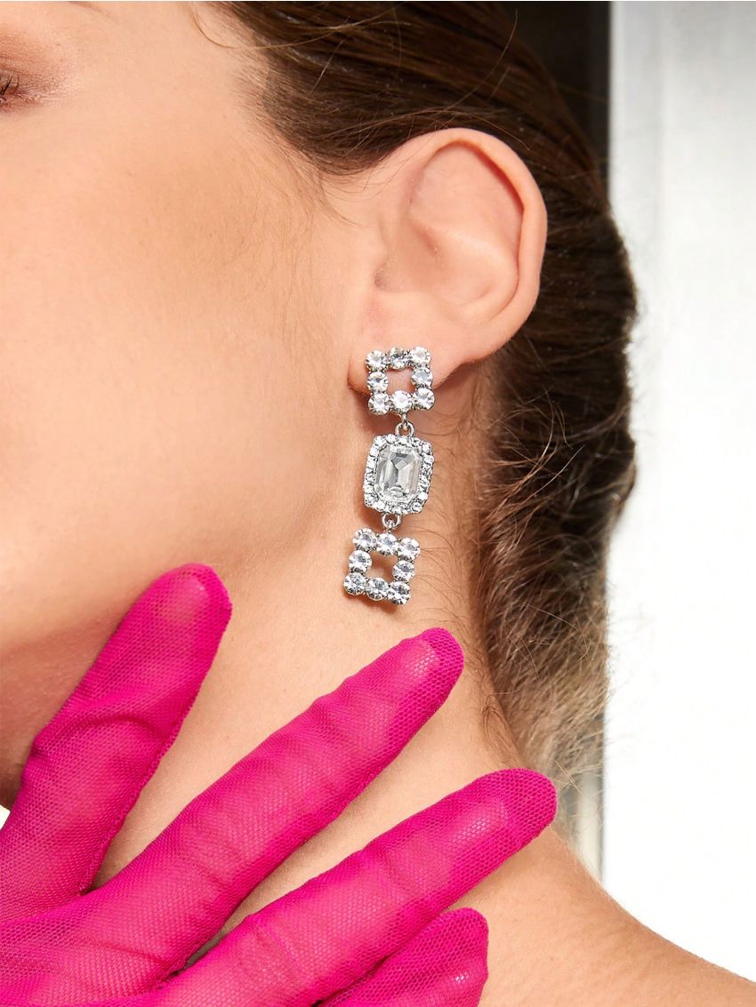 SHEIN ICON 2pcs Rhinestone Geometric Drop Earrings