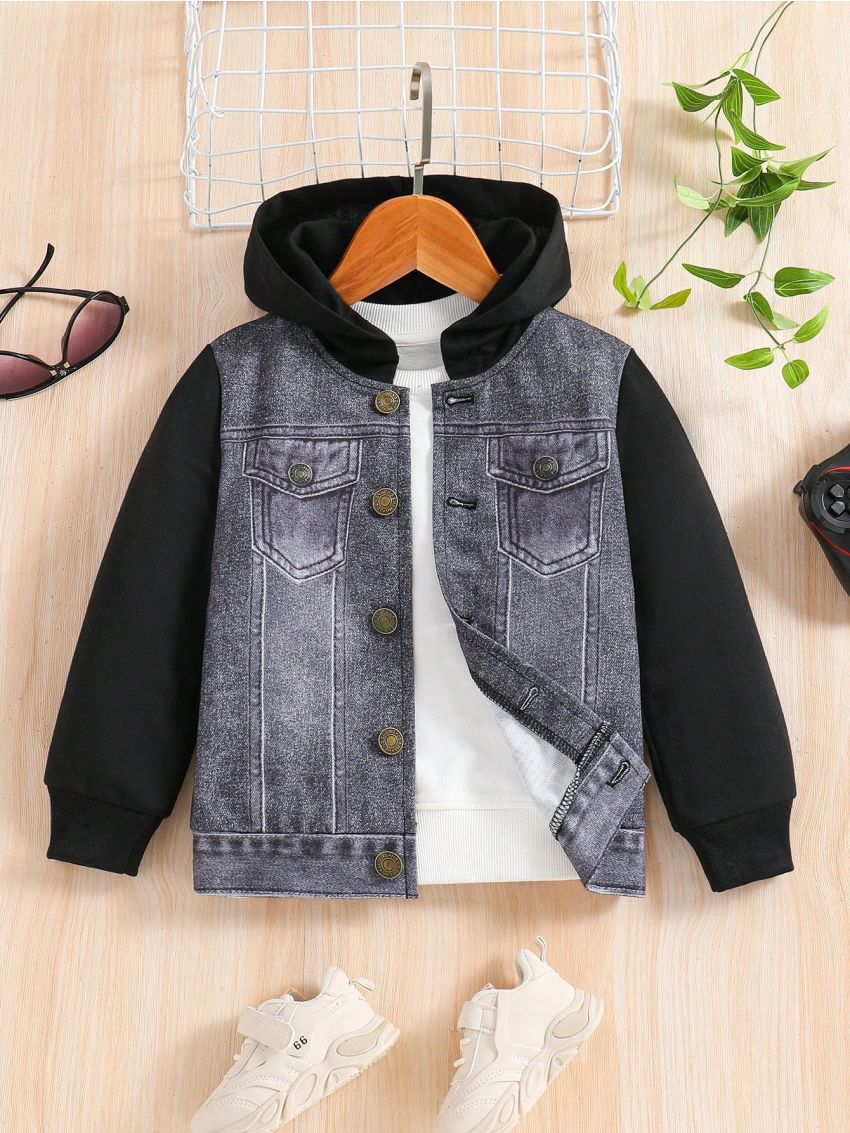 SHEIN Kids SUNSHNE Toddler Boys' Long Sleeve Hooded Casual Sports Jacket, Cute, Fashionable, Street Style, Autumn And Winter