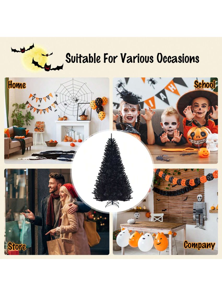 Gymax 7.5FT Artificial Halloween Christmas Tree Hinged Pine Tree Holiday Decoration Black