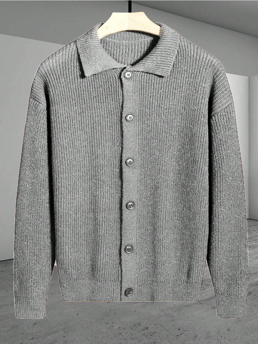 Manfinity Men'S Turn-Down Collar Button Front Cardigan