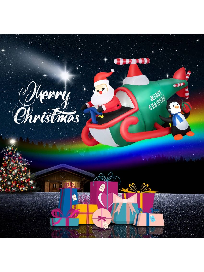 Gymax 6.5FT Inflatable Christmas Flying Helicopter Santa Claus Party Decor w/ LED Lights