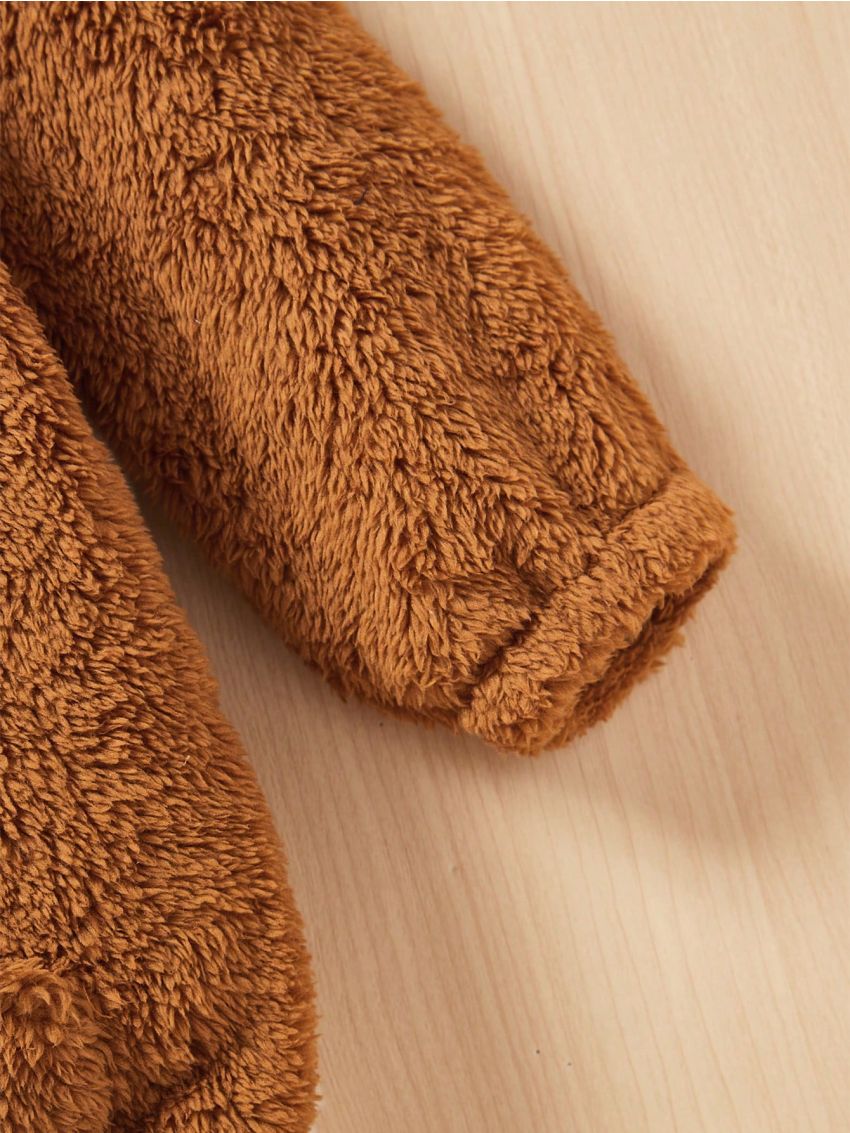 Toddler Girls' Teddy Hoodie With Kangaroo Pocket, Half Zipper Closure, And Matching Bag