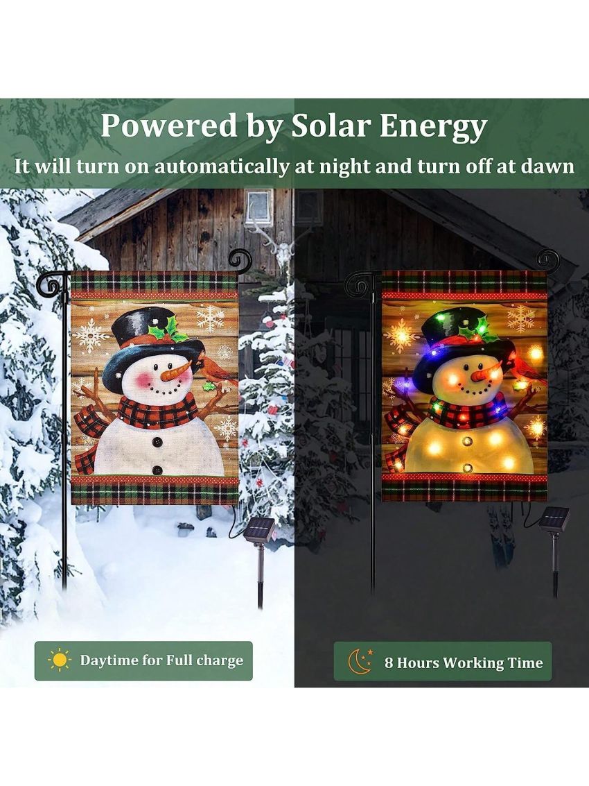 1set Outdoor Lighting Winter Garden Flag Light, Led Snowman Garden Flag Light, Winter Courtyard Flag Winter Garden Flag, Double-sided Outdoor Yard Garden Lawn Decoration