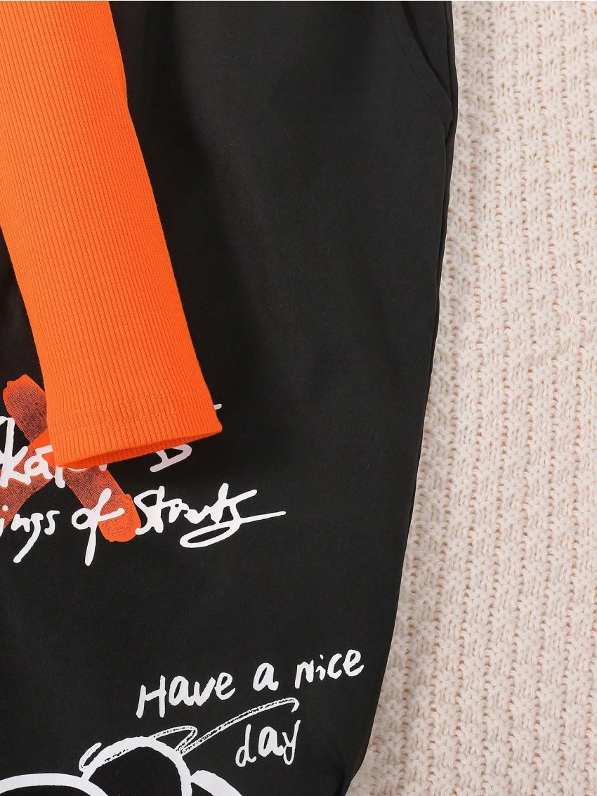 SHEIN Kids Cooltwn Tween Girl Cold Shoulder Tee & Letter Graphic Pants