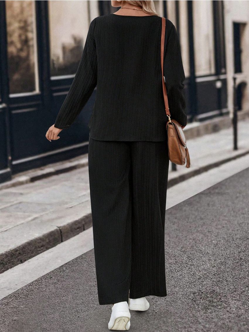 Solid Wrap Blouse & Pants