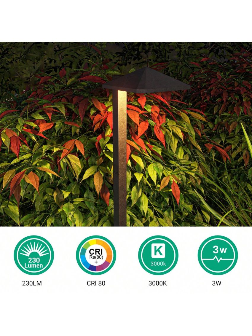 EDISHINE Low Voltage Landscape Lights, 3W 230LM 3000K Waterproof LED Pathway Lights, 50,000 Hrs Outdoor Landscape Lighting Umbrella-Shaped, Walkway, Die-cast Aluminum Housing, ETL Listed, 4 Pack