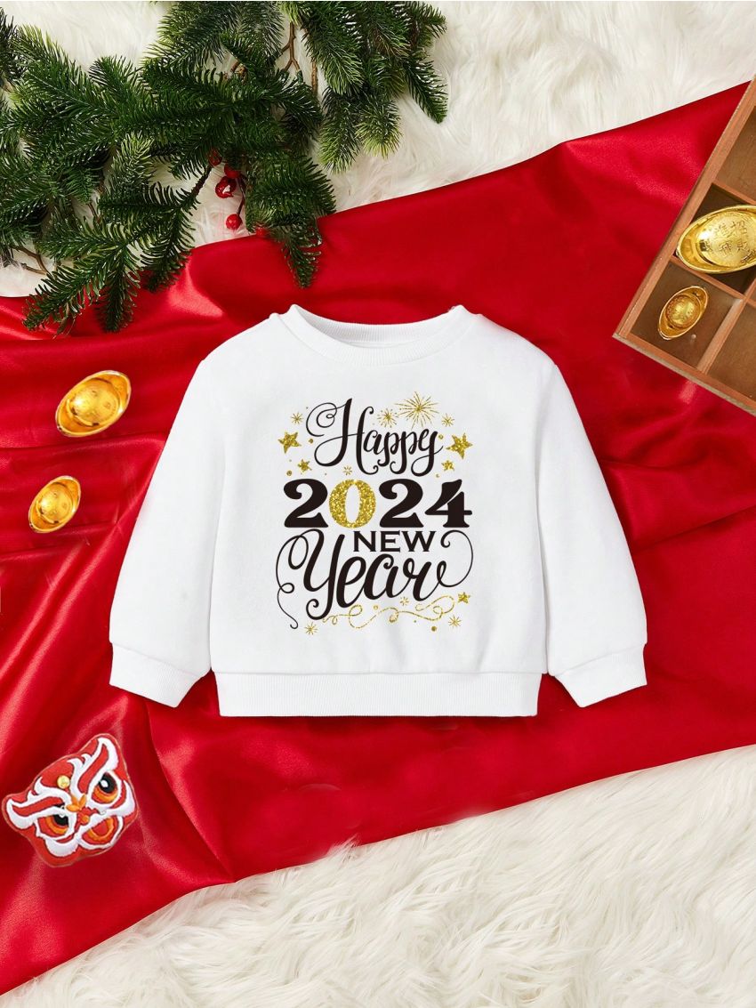 Baby Girls' Casual Slogan Print Round Neck Long Sleeve Sweatshirt, Suitable For Autumn And Winter