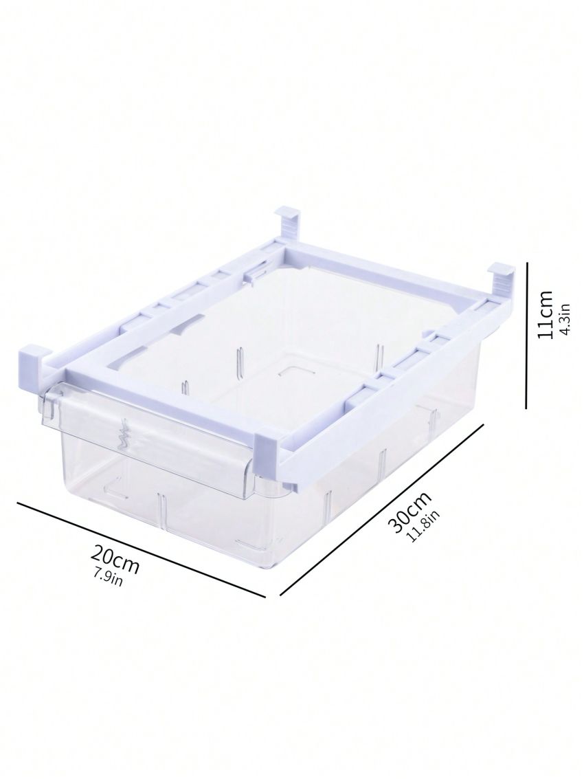 SHEIN Basic living 1Pc Fridge Drawer Organizer,Refrigerator Organizer Bins,Under Shelf Storage Drawer,Fridge Storage Box Shelf Holder,Pull Out With Handle,Clear Container For Food,Drinks,Fit for Fridge Shelf Under 0.6,Kitchen Storage Supplies,