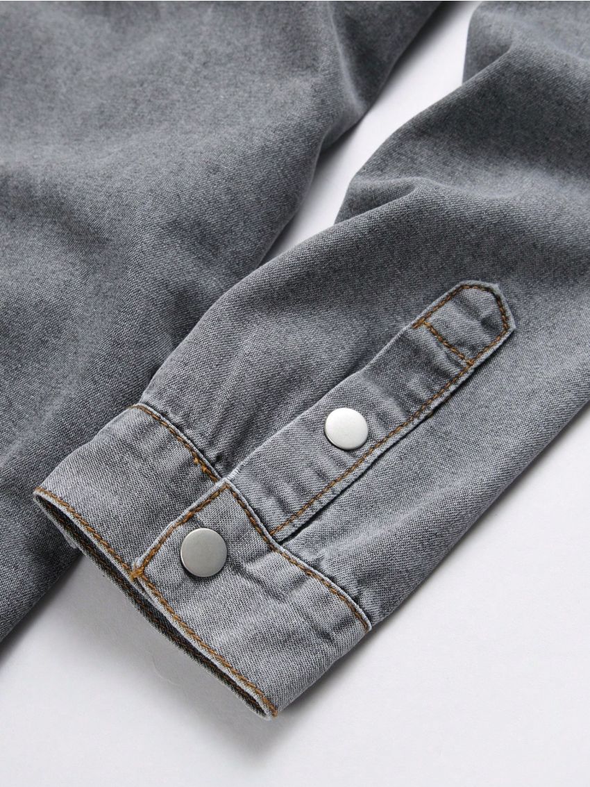 Men Plus Flap Pocket Denim Shirt Without Tee