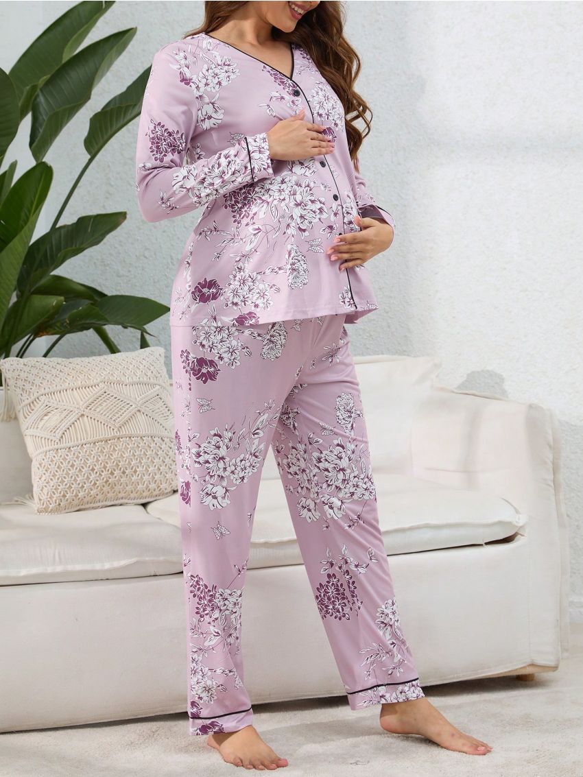 Maternity Flower Print Pajama Set