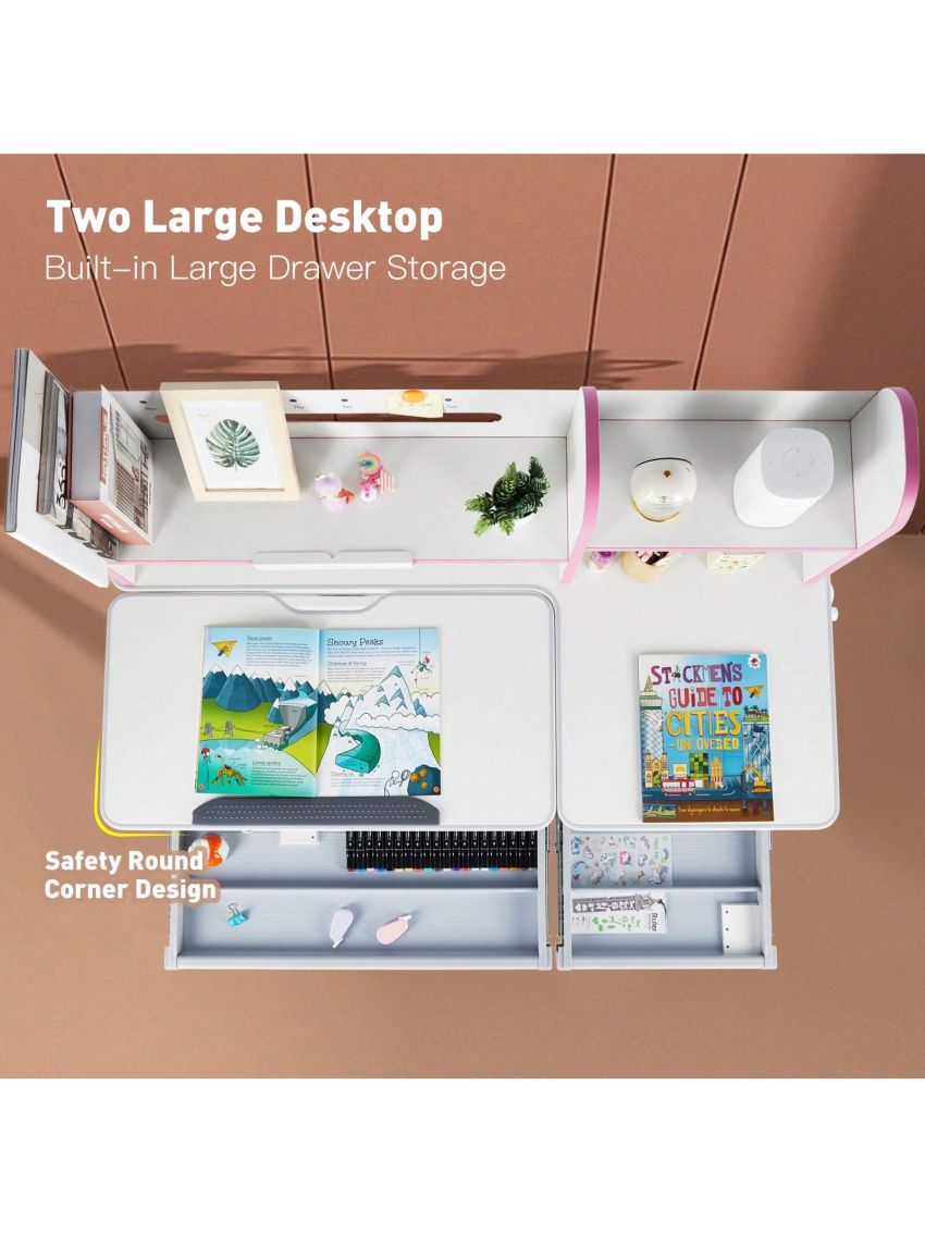 Adjustable Kids Desk with Hutch and Drawers, 40