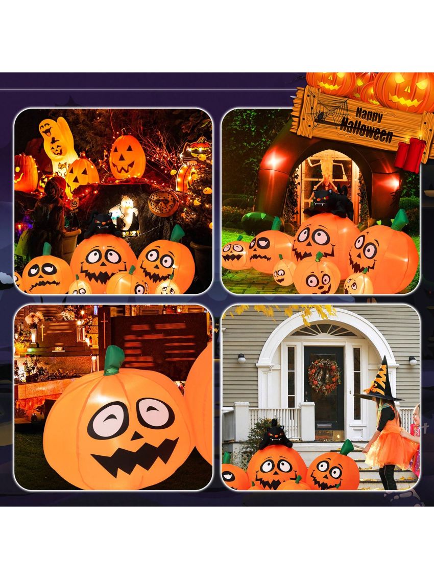 Gymax 9.5FT Long Halloween Inflatable Pumpkin & Black Cat Yard Decor w/ LED Lights