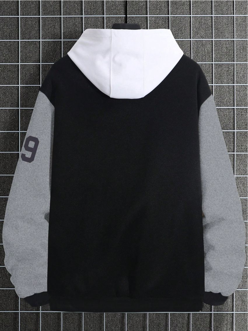 Manfinity Men Plus Slogan Graphic Colorblock Bomber Jacket Without Hoodie