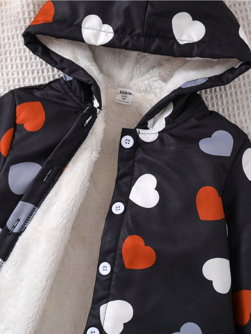 SHEIN Kids EVRYDAY Little Girls' Heart Print Hooded Jacket