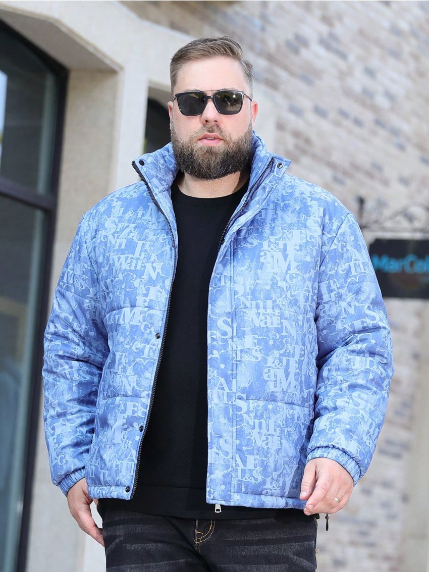 Men's Plus Size Blue Coat With Letter Print