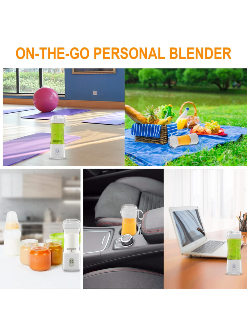 Portable Blender 380ml/13Oz for Shakes and Smoothies,Type-C USB Rechargeable Personal Blender with 6 3D Blades for Strong Blending Power,  with Cleaning Brush/Straws for Travel, Office and Sports(WHITE)