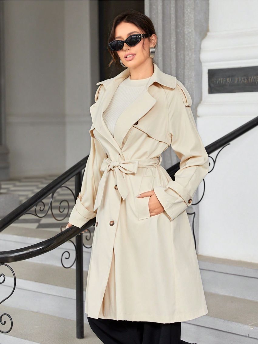 Anewsta Double Breasted Raglan Sleeve Windbreaker Jacket