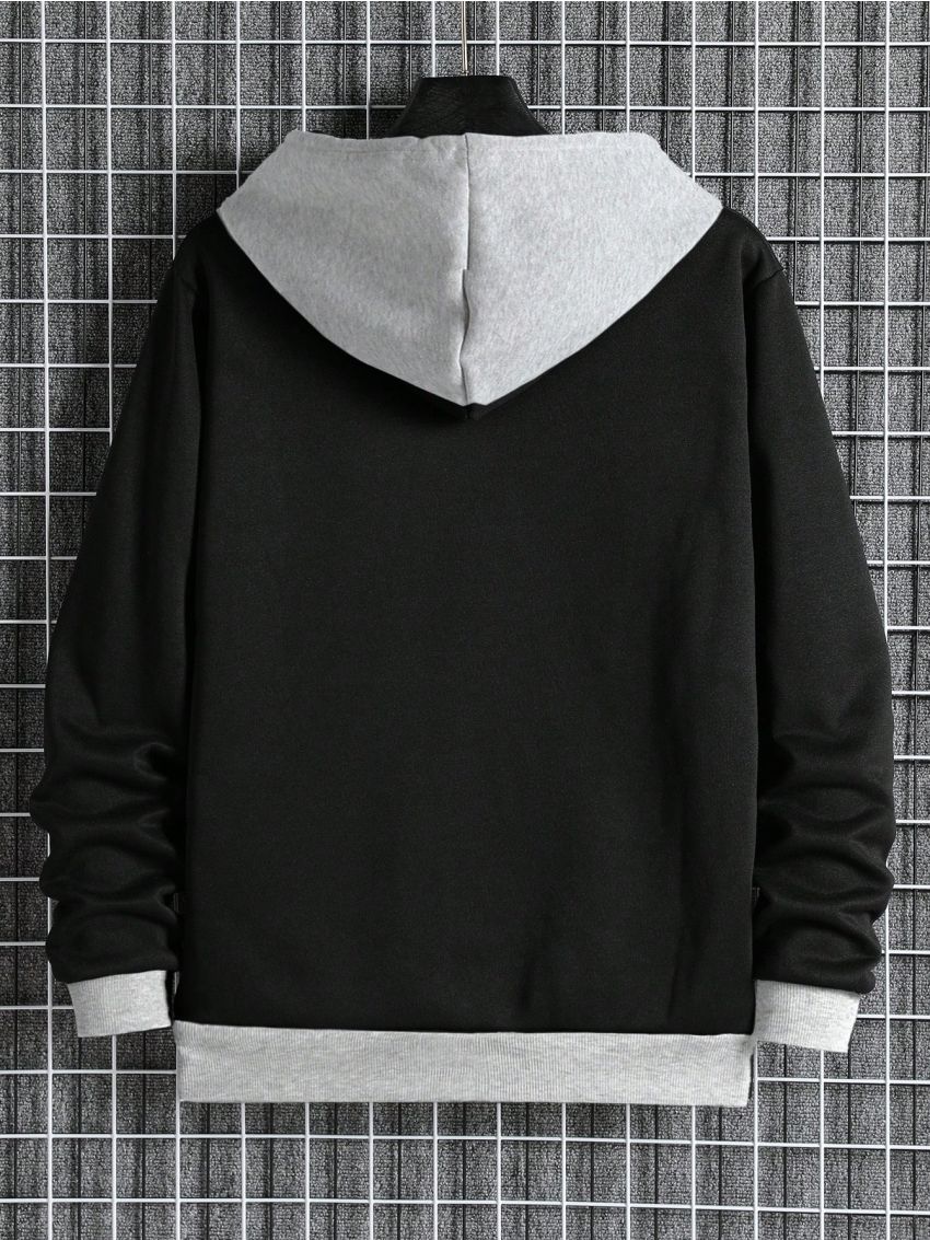 Men's Zipper Hoodie With Contrast Color Design