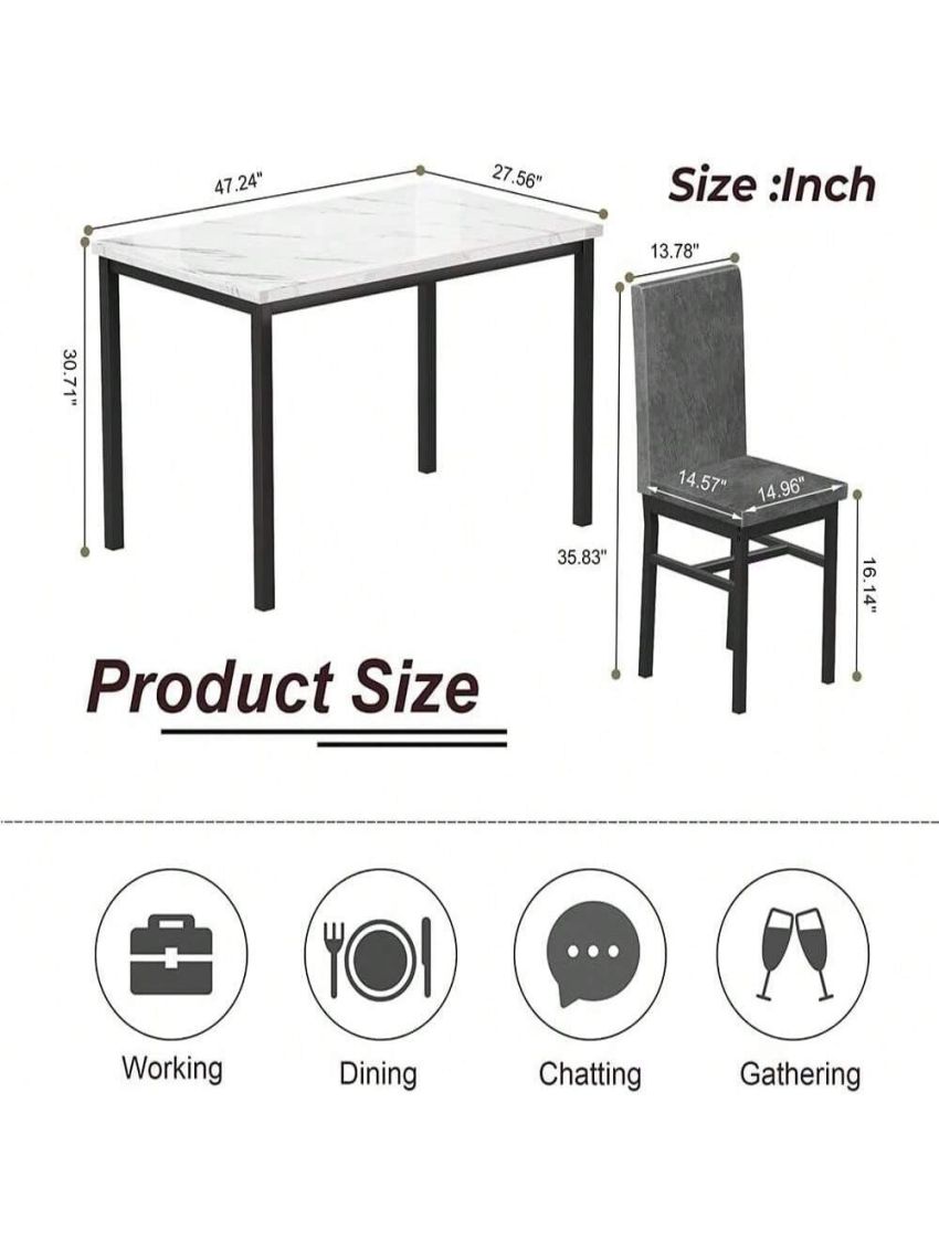 Dining Table Set for 4,5 Piece Dining Table Set with Faux Marble Tabletop Dining Table and 4 Dining Chairs, Modern Dining Table Set for Kitchen Dining Room Living Room