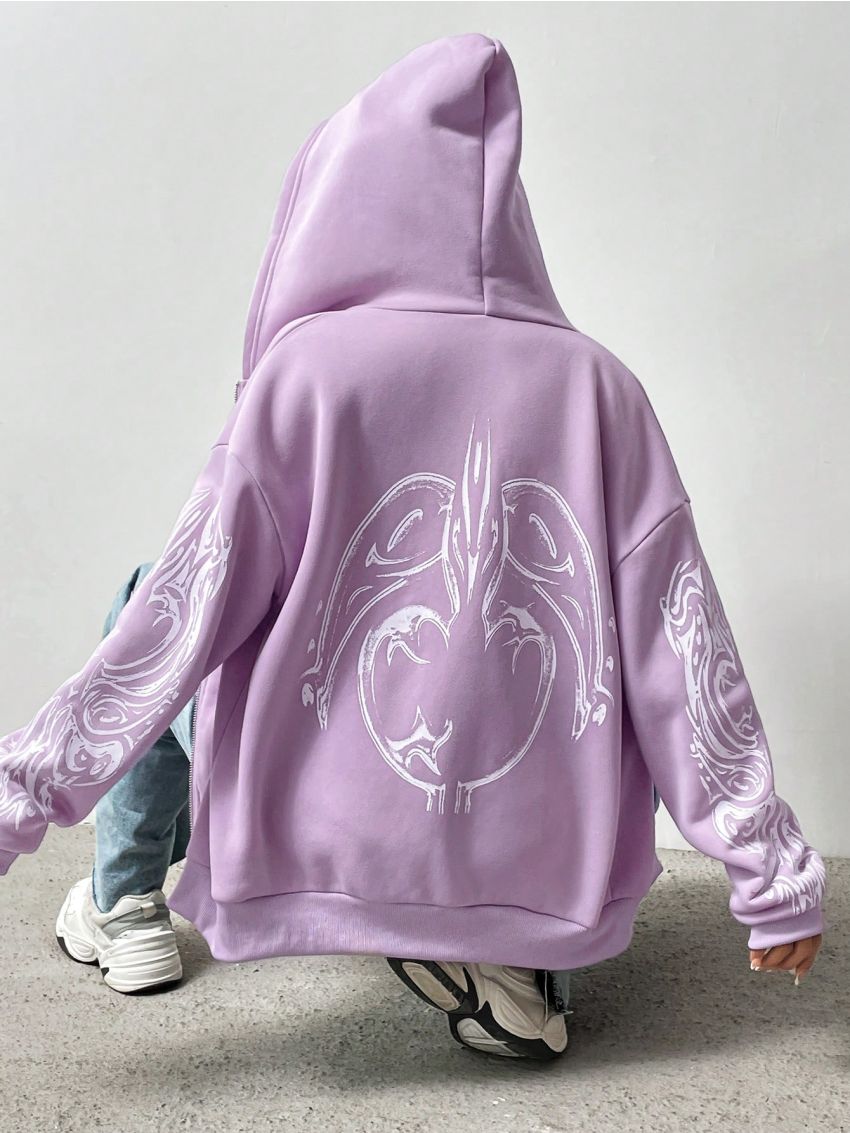 Printed Hooded Zipper Sweatshirt