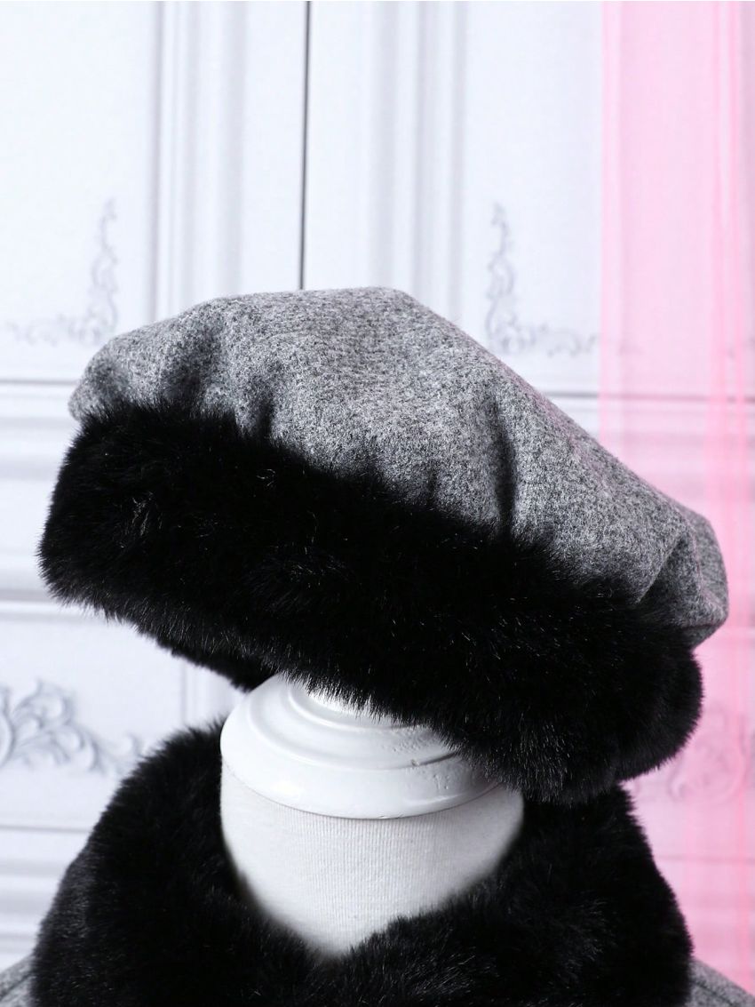Baby Girl Fuzzy Cuff Bow Front Overcoat & Hat