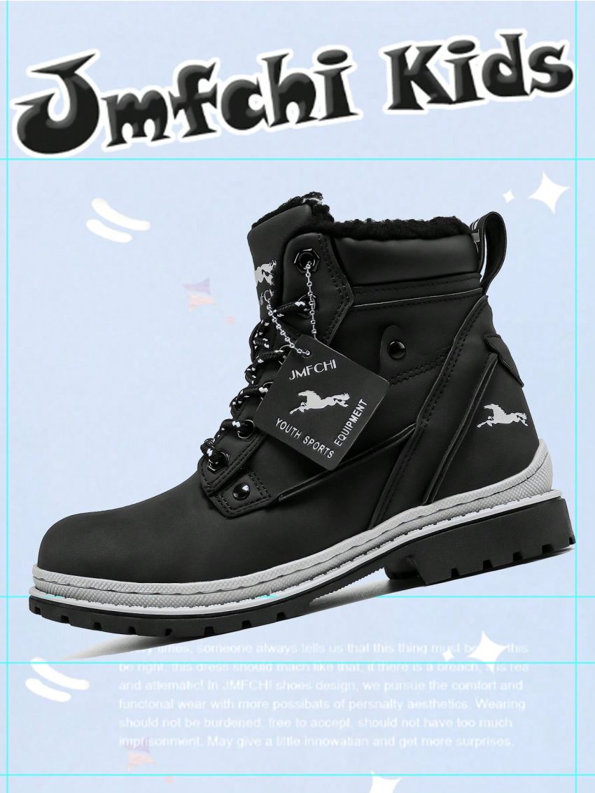 JMFCHI Kids Hiking Boots Boys Snow boots for Kids Waterproof Winter for Girls Warm Fur Lined Slip Resistant Outdoor Black