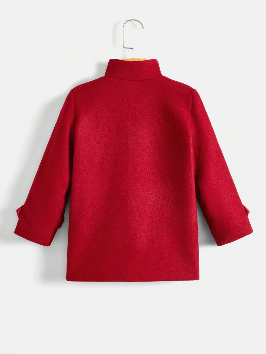 SHEIN Boys' Gentleman Style Casual Buttoned Woolen Coat With Upturned Collar