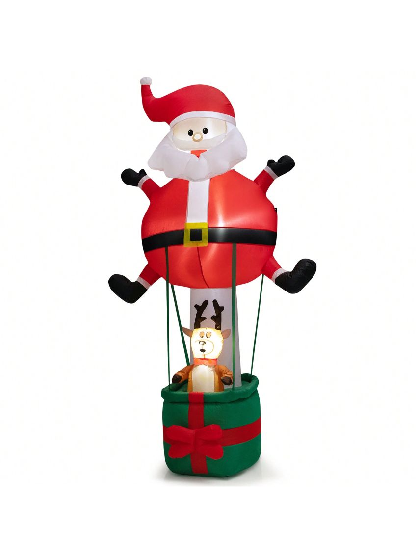 Gymax 8FT Inflatable Santa Claus & Reindeer Christmas Decoration w/ LED Lights