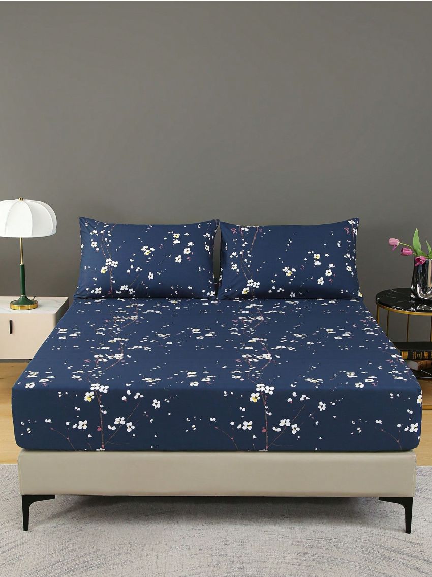 3pcs Fitted Sheet Sets, 90g Brushed Microfiber, Botanical Floral Pattern, 1 Fitted Sheet + 2 Pillowcases