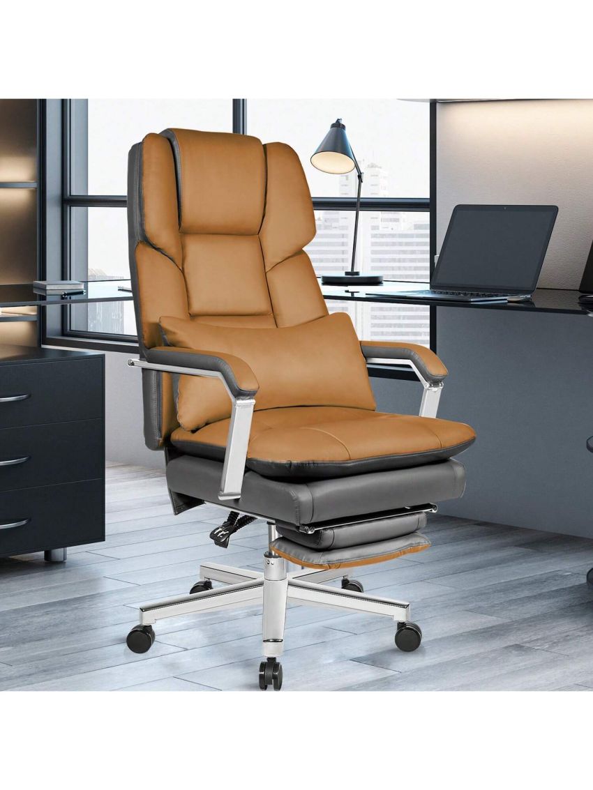 SeekFancy Reclining Office Chair with Footrest O203, Big and Tall Office Chair 500lbs Wide Seat with 170° Backrest, Black Pu Leather Managerial Desk Chair, High Back Large Executive Office Chair