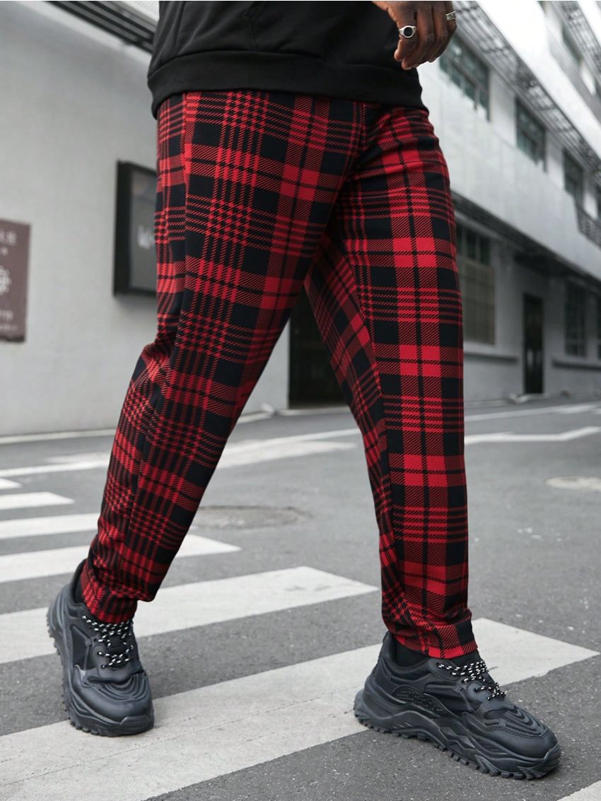 Manfinity Homme Men'S Plus Size Grid Pattern Knitted Casual Pants