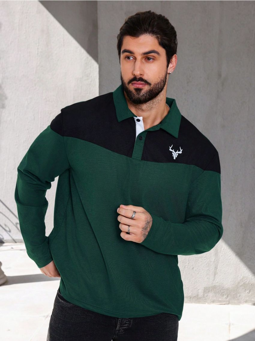 Manfinity Homme Men's Green Patchwork Polo Shirt