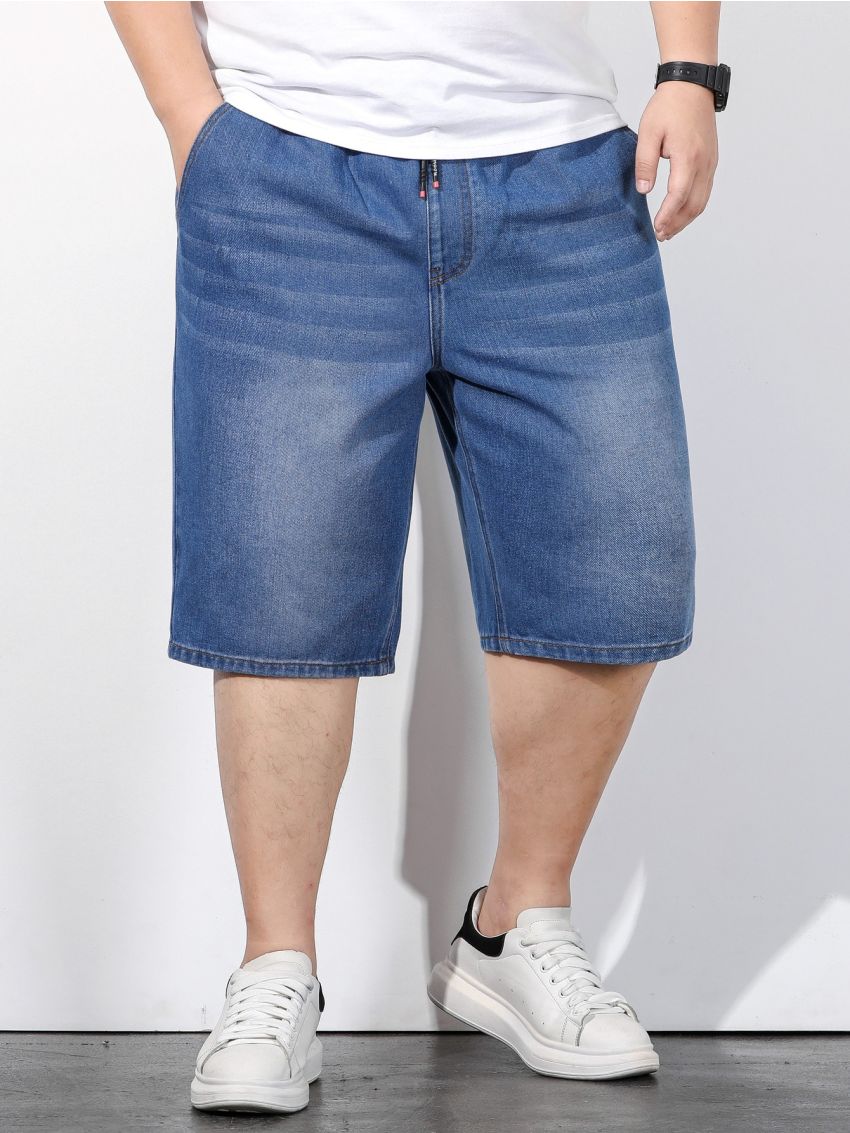 Manfinity Men Drawstring Waist Bermuda Denim Shorts