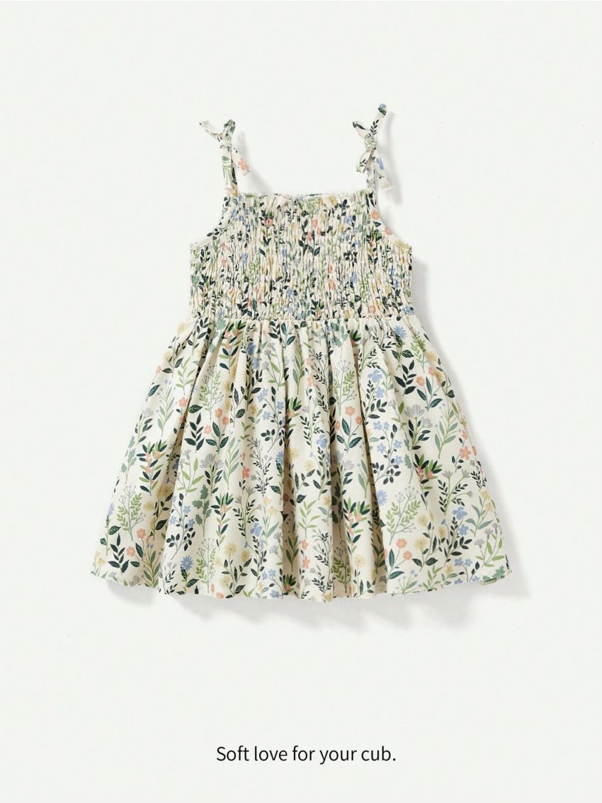 Cozy Cub Baby Girl Floral Pattern Waist Cinched Spaghetti Strap Dress