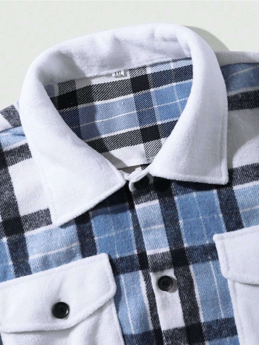 Manfinity Homme Men's Plus Size Grid Pattern Long Sleeve Casual Shirt Jacket