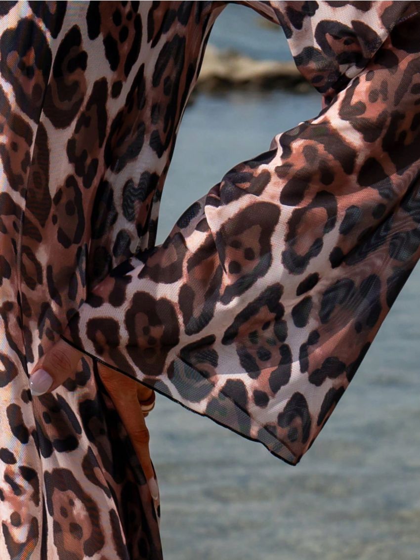 SHEIN Swim Vcay Leopard Print Flared Sleeves Kimono