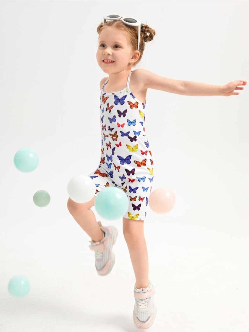 SHEIN Kids HYPEME Toddler Girls Butterfly Print Cami Romper