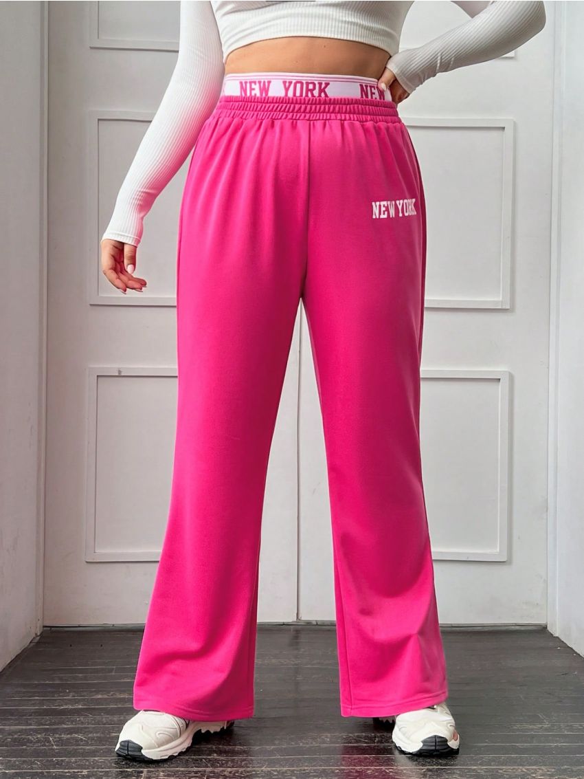 SHEIN Qutie Plus Letter Graphic Contrast Tape Waist Sweatpants