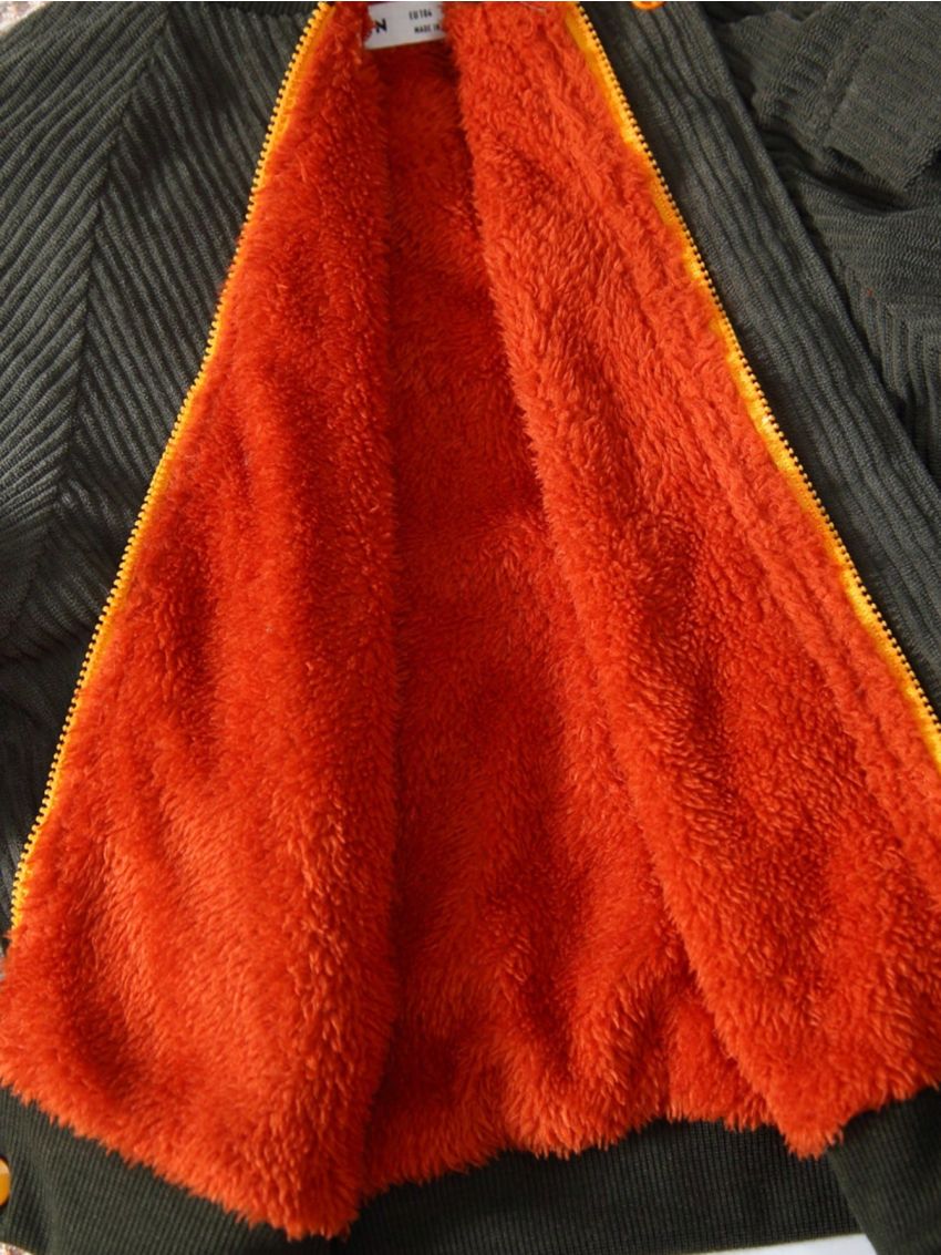 SHEIN Boys' Casual Comfortable Embroidered English Logo Fleece Baseball Jacket